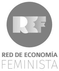 Logotipo Red de Economía Feminista vertical blanco y negro